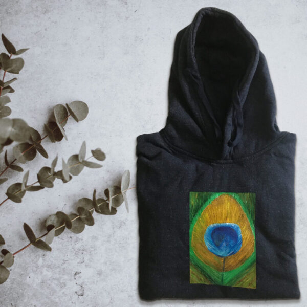 Hand-Painted “Peacock Feather” Art Hoodie – Unique Wearable